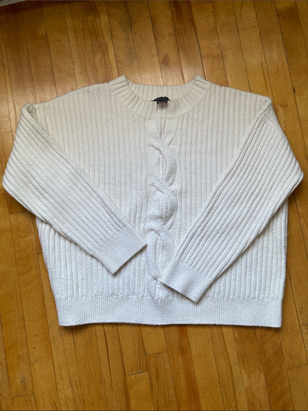 French Connection Cream Cable-Front Ribbed Crew Sweater